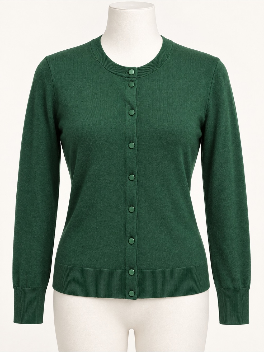 J. Crew Forest Green Button-Front Crewneck Cardigan